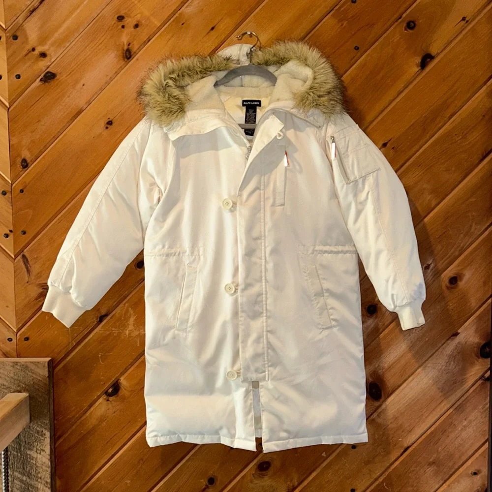 Polo Ralph Lauren white down and waterfowl feather girls puffer coat parka